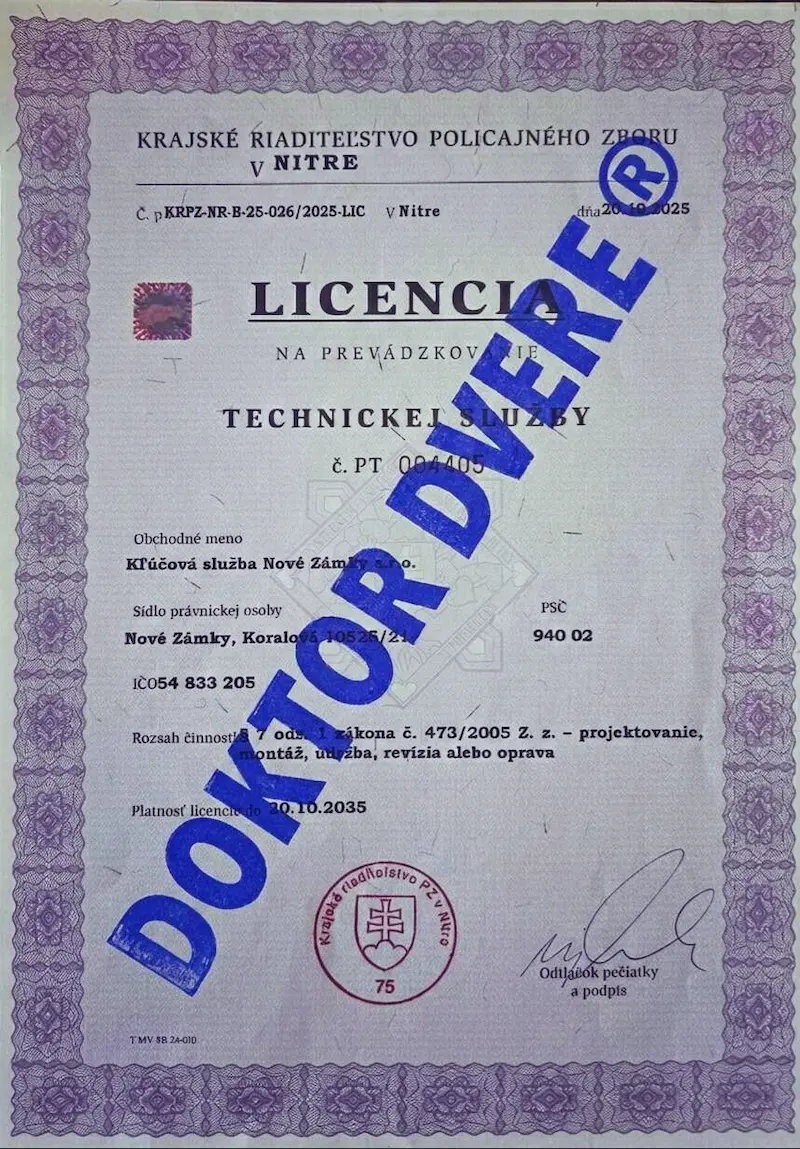 Štátna licencia Doktor Dvere
